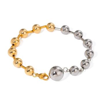 Two-Tone Gold and Silver Bead Bracelet – Modern Minimalist Design with Adjustable Clasp