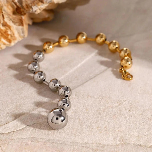 Two-Tone Gold and Silver Bead Bracelet – Modern Minimalist Design with Adjustable Clasp