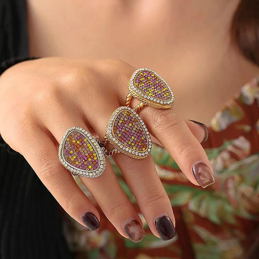 Vibrant Multi-Colored Gemstone Rings with 18k Gold PVD Stainless Steel