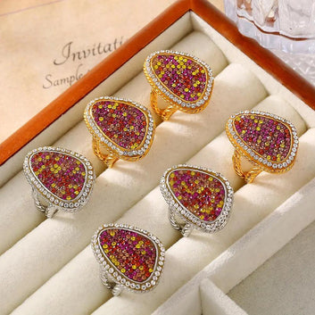 Vibrant Multi-Colored Gemstone Rings with 18k Gold PVD Stainless Steel