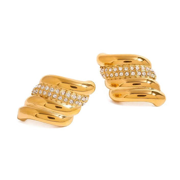 Vintage-Inspired Gold Clip-On Earrings with Sparkling Crystals